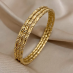 3pcs Gold Color Twist Stainless Steel Bangle Bracelet