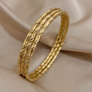 3pcs Gold Color Twist Stainless Steel Bangle Bracelet