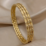 DODOHAO 3pcs Twist 18K Gold Plated Stainless Steel Bracelets