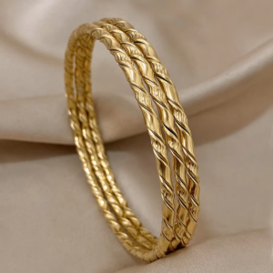 DODOHAO 3pcs Twist 18K Gold Plated Stainless Steel Bracelets
