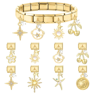 New Fashion Gold Color Sun Flower Pendant Italian Charm Link Fit 9mm Stainless Steel Bracelet