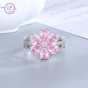 Pink Flower Sparkling Zircon Ring