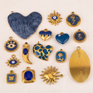 2pcs Stainless Steel Dark Blue Enamel Retro Anklet Charm Bohemia Pendant Base