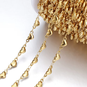 1Meter 4mm 5mm Stainless Steel Gold Color Love Heart Link Chain