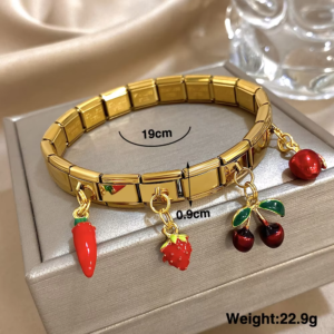 New Stainless Steel Strawberry Pepper Cherry Pendant Elastic Bangles Bracelets