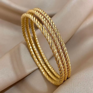 3pcs 18K Gold Plated Stainless Steel Bangle Bracelet